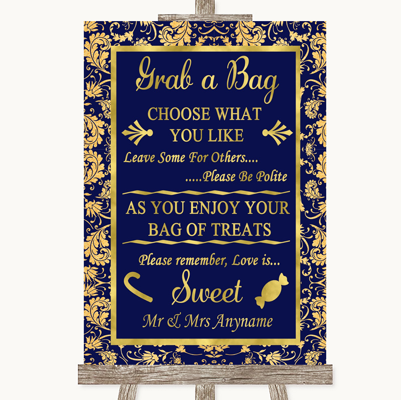 Blue And Gold Candy Buffet Cart Sweets Personalised Wedding Sign Blue And Gold Candy Buffet Cart Sweets Personalised Wedding Sign