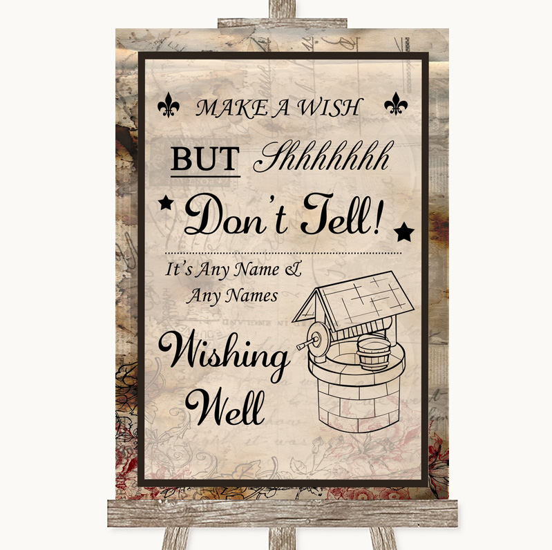 Black & White Wishing Well Message Personalised Wedding Sign 