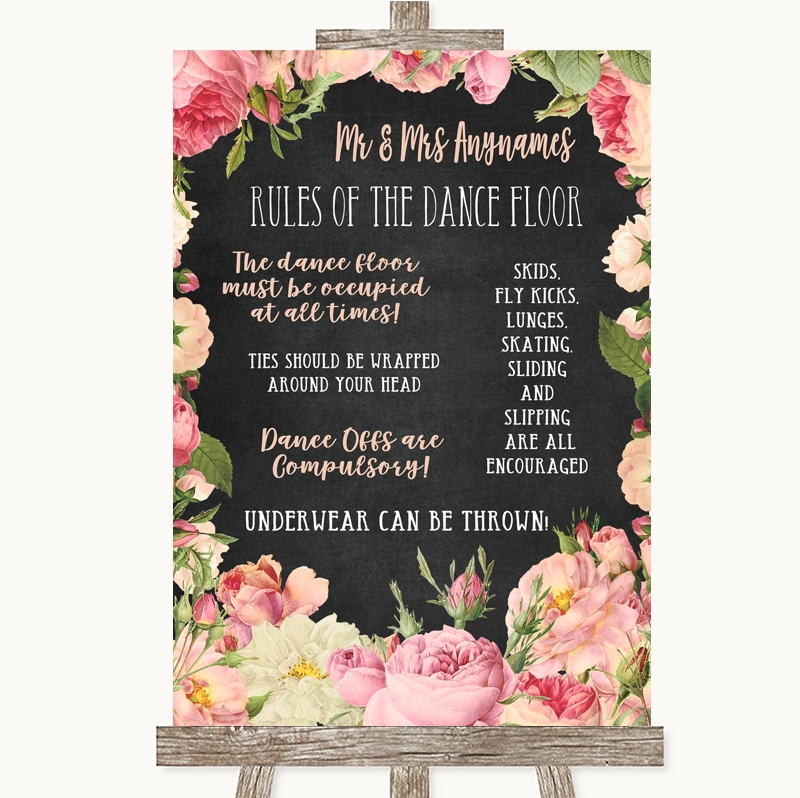 Pink Rules Of The Dancefloor Personalised Wedding Sign Poster 