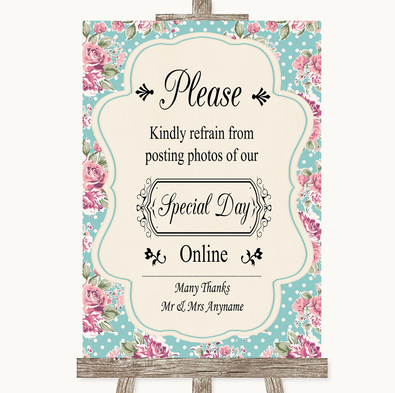 Vintage Roses Shabby Chic Don'T Share Photos Online Personalised Wedding Sign 