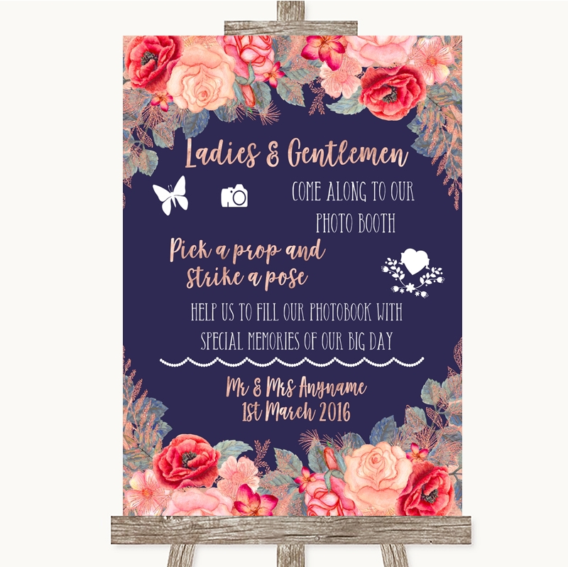 Blue Photo Booth Personalised Wedding Sign Poster 