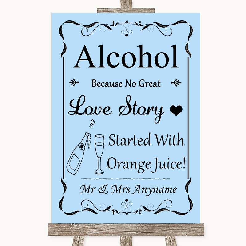 Wedding Sign Poster Print Blue & Gold Alcohol Bar Love Story 