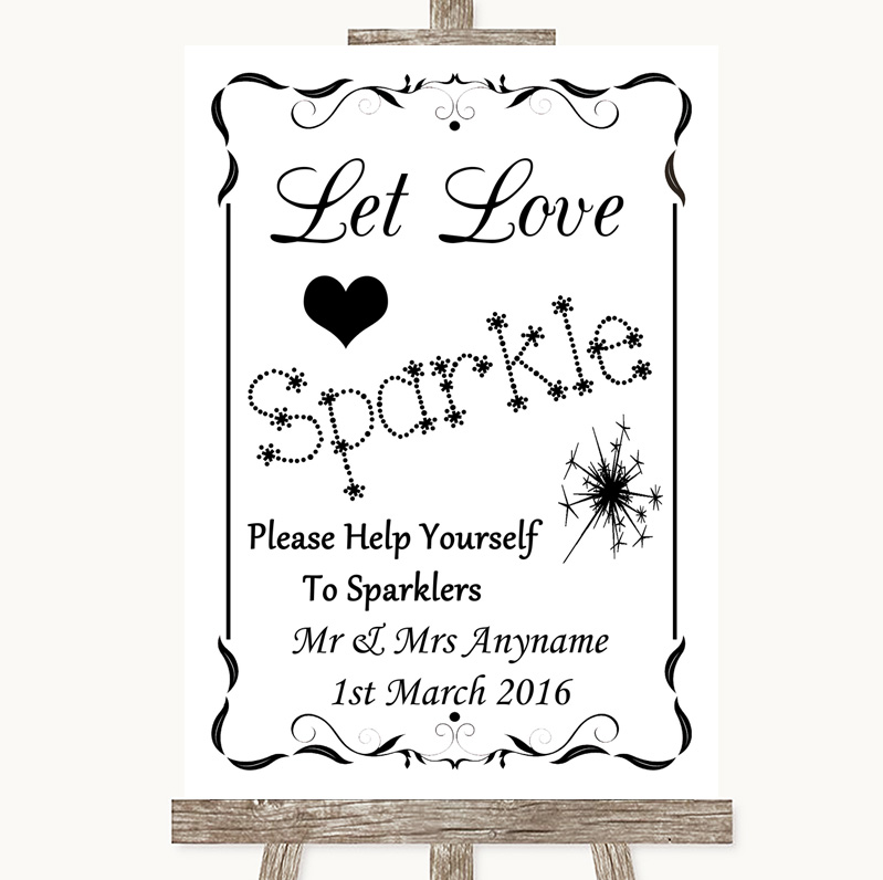 Wedding Sign Black & White Damask Let Love Sparkle Sparkler Send Off 