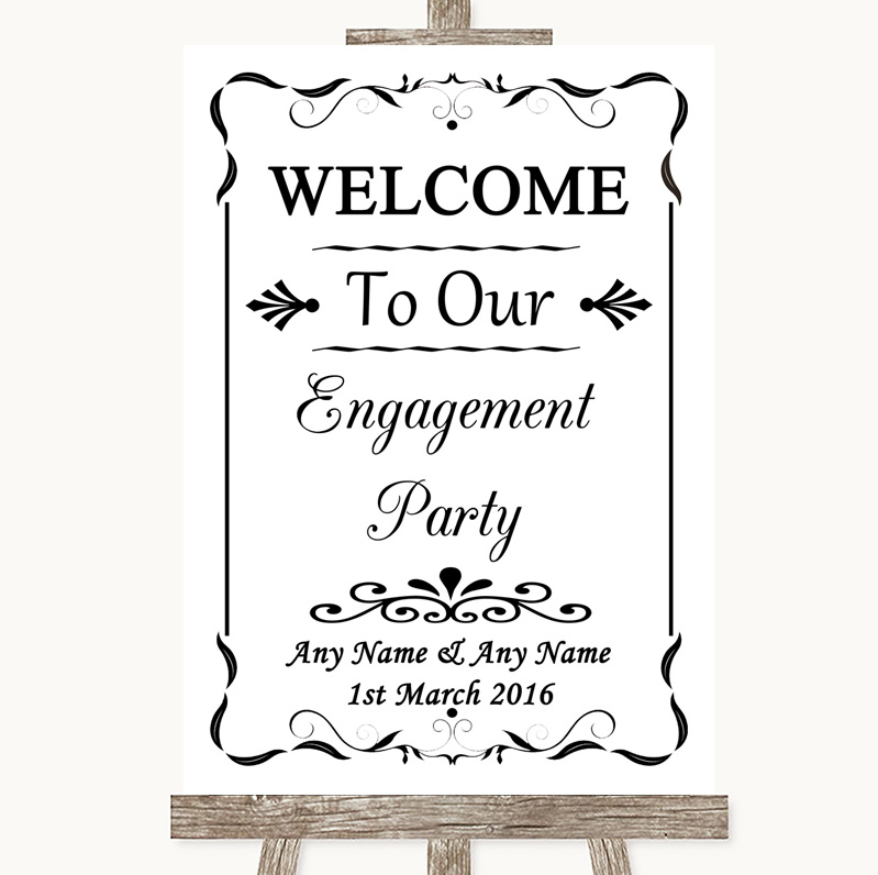 Wedding Sign Poster Print Black & White Welcome To Our Engagement Party 