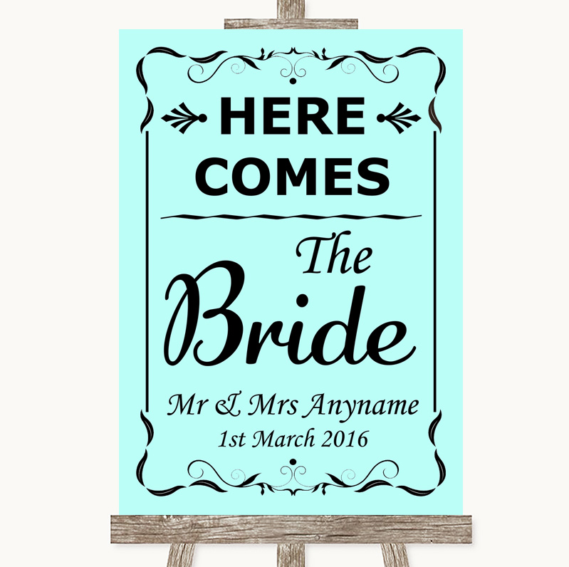 Poster Pink Shabby Chic Vintage Here Comes The Bride Personalised Wedding Sign 