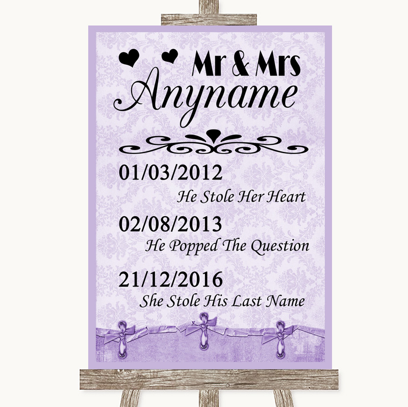 Poster Lilac Important Dates Personalised Wedding Sign 