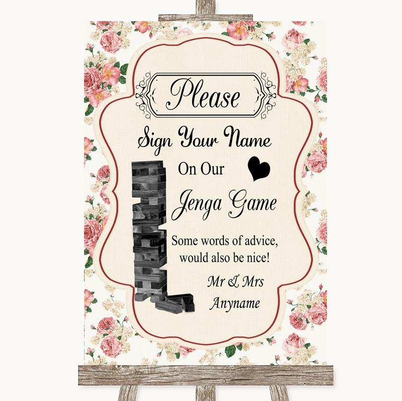 Vintage Chic Jenga Guest Book Personalised Wedding Sign Poster 