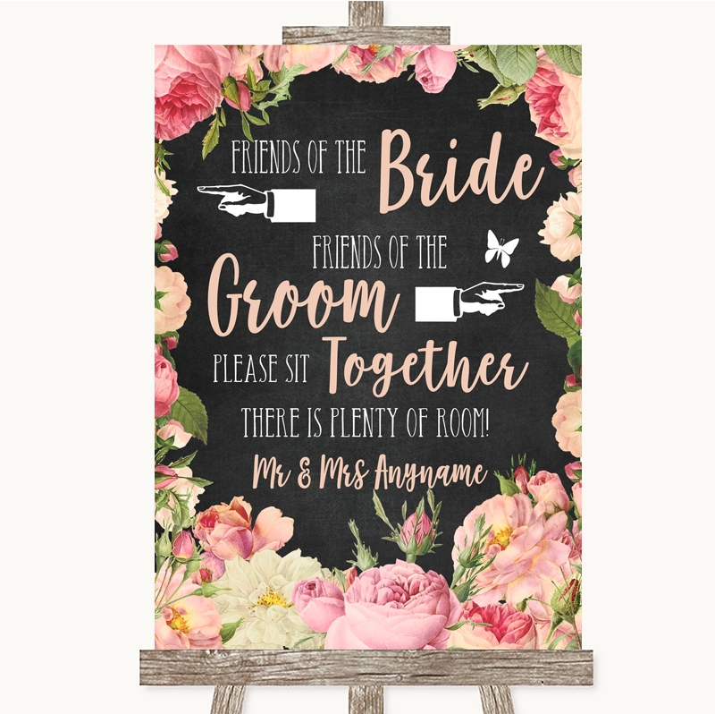 Blue Rustic Wood Friends Of The Groom And Bride No Seating Plan Wedding Sign