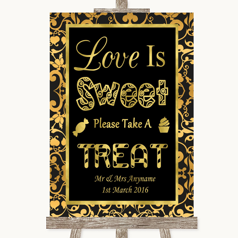Wedding Sign Black & Gold Damask Love Is Sweet Take A Treat Candy Buffet