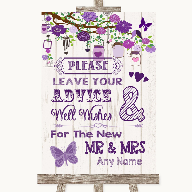 Purple Rustic Wood Take A Moment To Sign Our Guest Book Wedding Sign