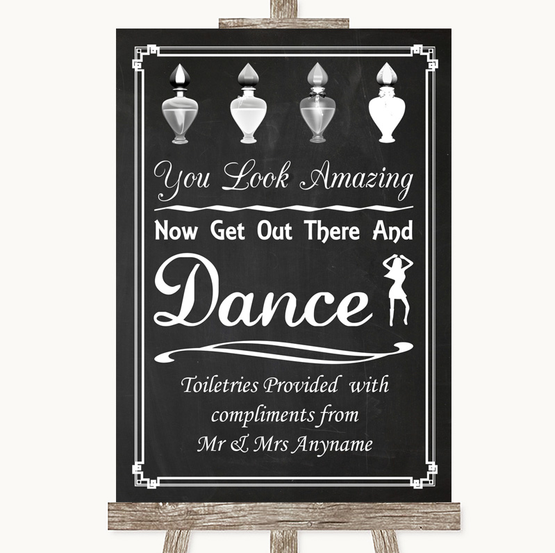 Chalkboard Toiletries Comfort Basket Dance Vintage Personalised Wedding Sign 