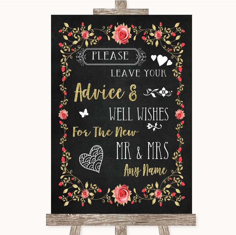 ADVICE MR&MRS A GUEST BOOK WEDDING SIGN PERSONALISED VINTAGE CHALKBOARD STYLE