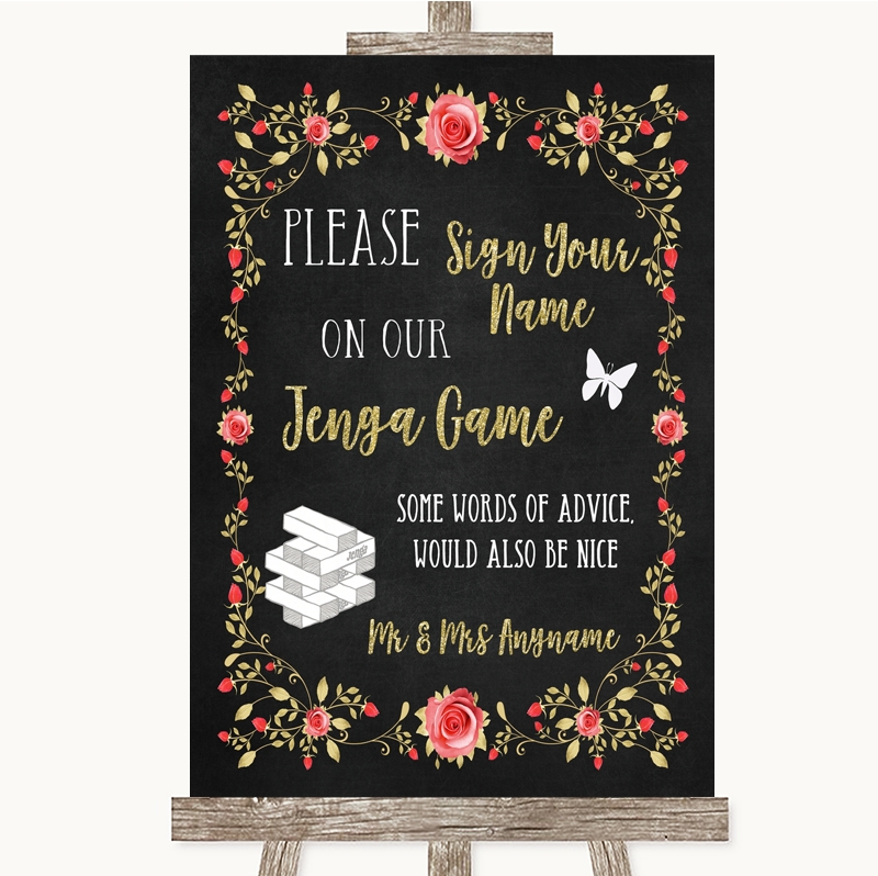 Wedding Sign Poster Print Pink Shabby Chic Jenga Guest Book 