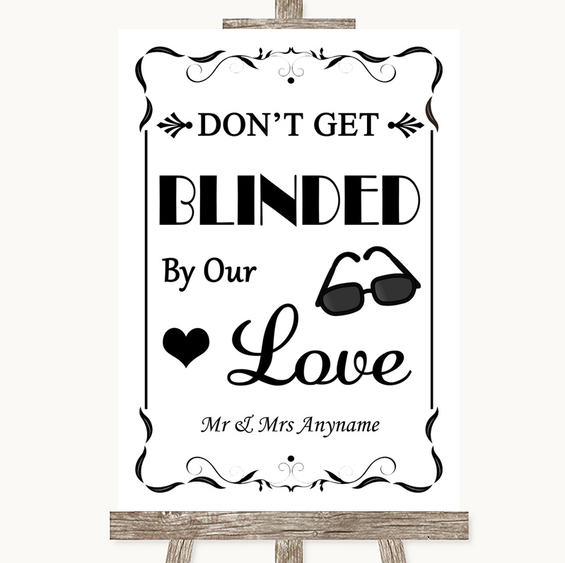 Black & White Stripes Pink Don't Be Blinded Sunglasses Personalised Wedding Sign
